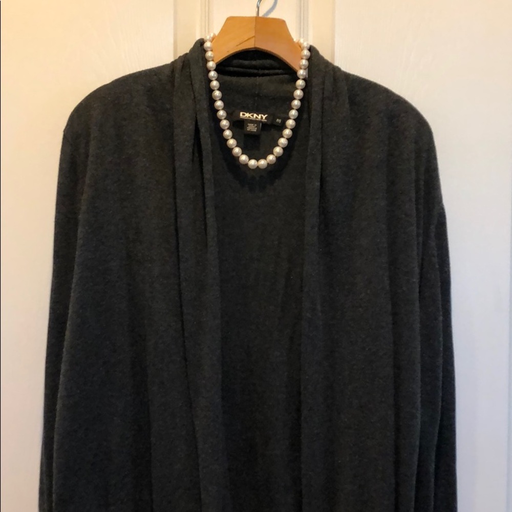 EUC DKNY grey open cardigan silk cashmere blend
